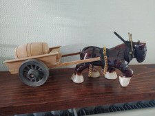 CERAMIC SHIRE HORSE + SMALL CART & BEER BARREL