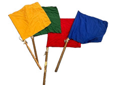 Signal Flag Set Genuine German Military BW Wood Shaft Red-Yellow-Green-Blue VTG