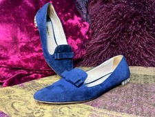 Miu Miu Blue Suede Shoes Ballet Pumps with Jewelled Heels Size UK 4 / EU 37