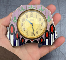 GENEVA TRAVEL CLOCK SILVER ENAMEL 3/3 ART DECO ENAMEL SILVER TRAVEL PENDULUM