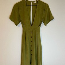 Opia Winslet Olive Green Button-Down Mini Dress With Back Slit Waist Tie Sz XS