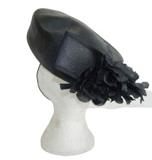 Peter Bettley Hat Statement Derby Ascot Pillbox Black VGC Trimmed Vintage 80s 