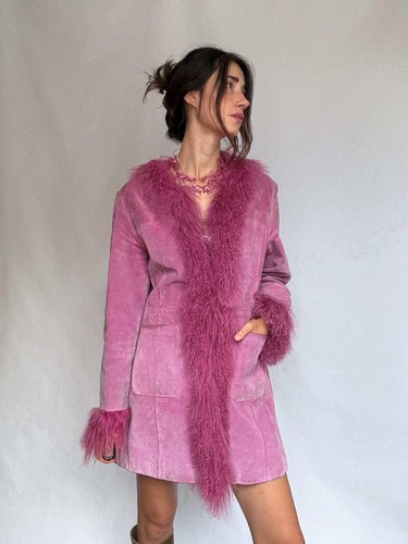 Vintage pink suede shearling