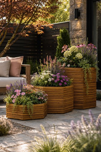 Wooden hexagon planter - wooden, set