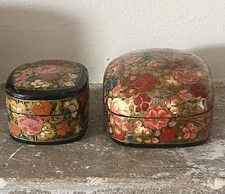 Handmade Paper Mache Trinket Boxes Set of 2 Vintage Style