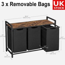 Large Industrial Wooden Laundry Hamper Basket Bin Organizer 3 x Removable Bags
