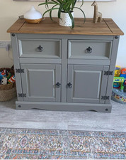 Rustic Side Cabinet Storage Cupboard Unit Small Office Furniture Wood Doors Draw