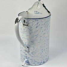 Vintage French Blue & White Marbled Enamel Irrigation Jug Pitcher, Planter