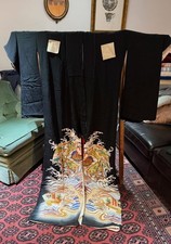 Antique black silk kimono with