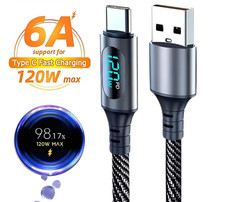 120w Super Fast USB Type-C Charging Cable Braid Phone Charger Lead with Display