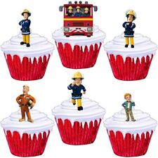 24 Fireman Sam Stand Up Cup Cake Toppers Edible Birthday Party Decorations