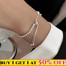 Genuine Sterling Silver Beaded adjustable Bracelet for Women.