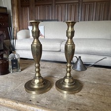 Antique Victorian Pair Of Brass Candle Stick Holders - Patina 28cm Tall Heavy