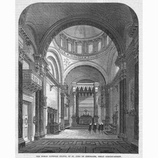 LONDON Roman Catholic Chapel of St John of Jerusalem - Antique Print 1865