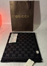 Gucci Scarf Gray GG Design - Large Wool Silk Shawl