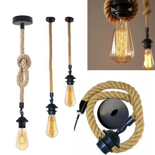 Industrial hemp rope pendant - industrial,