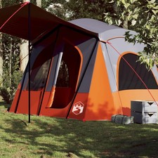 Camping Tent Cabin 5-Person Grey/Orange 340x297x210cm 185T PU Polyester Coated.