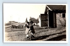 Old Vintage Photo CHILD RIDING TOY TRICYCLE FORD MODEL T GARAGE DOORS