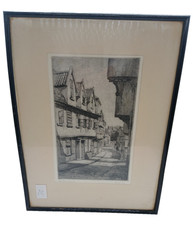 Elsie Vera Cole antique C1920 signed etching Elm Hill Norwich - VGC