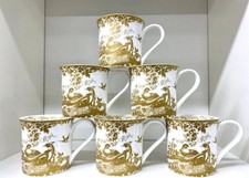 Crown Derby Coffee Mug Gold Aves Set of 6 Tea Coffee Fine Bone China Ideal Gift