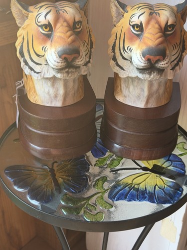 Vintage estate tiger bookends - estate,