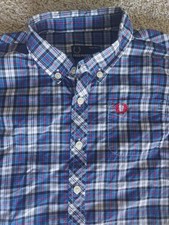 Fred Perry Kids Shirt Blue Check Size Age 7 - 8