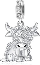 Scotish Highland Dangle Cow Charm For European Bracelets S925 Sterling Silver