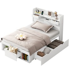 MULTIFUNCTIONAL 3FT SINGLE WOODEN BED FRAME WITH DRAWERS AND HEADBOARD STORAGE