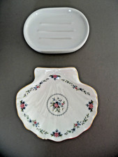 SOAP DISHES (2) "WEDGEWOOD"SHELL SHAPED, BONE CHINA, + OVAL WHITE CERAMIC, VGC
