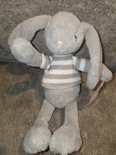 JOHN LEWIS Grey Bunny Rabbit In Knitted Jumper Soft Toy Baby Comforter Plush new