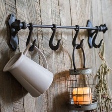 4 Meat Hook Coat Hook Rail Cast Iron Hanger Retro Forged for strength and style