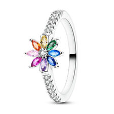 MULA Finger Ring Colorful AAA CZ Sparkling Rainbow Flower for Women Jewelry