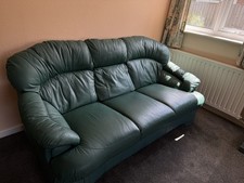 Large 3 seater in Genuine green leather plus 1 seater recliner.
