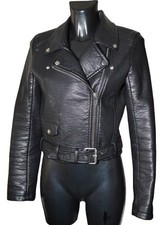 ZARA LADIES BIKER JACKET ZIPPERED BLACK STUDDED ZARA WOMAN FAUX LEATHER  EURO M 