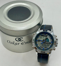 Oskar Emil RANGER Large Multifunction Sports Chrono S.Steel/Leather Watch Bue