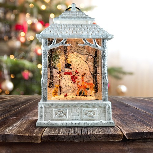 Snowman with deer lantern - snowman,