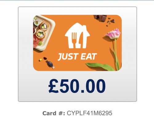 Just eat gift card - card, £50.