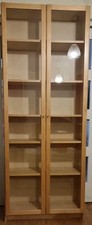 Ikea Billy Bookcase With Full Glazed Doors in Birch Veneer, 202 x 80 x 30 cm