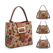 Buckle Deco S-Medium Tote Shoulder Handbag Woman Wooden Texture Synthetic Cork