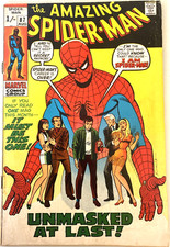 AMAZING SPIDER-MAN. NUMBER 87. KEY UNMASKED AT LAST. SCARCE AUG. 1970. VG.