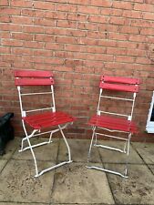 Pair Of  French Style Bistro Folding Garden Patio Balcony Chairs Red/white MCM