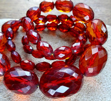 antique art deco cherry red prystal BAKELITE faceted oval bead necklace -650