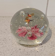 Art Glass Globe Paperweight, Unsigned,tropical,flower,Bee
