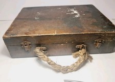 Antique/Vintage Medium Brown Wood Storage Box with Metal Fittings & Rope Handle