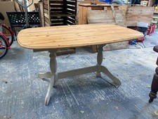 Double Pedestal Pine Oval Kitchen Dining Table Natural Top & Cream Painted Legs