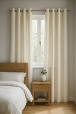 White Lined Cotton Eyelet Curtains – 228 x 228 cm (90”) – Large Pair, Modern