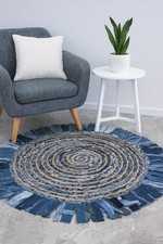 Denim Jute Round Rug Handmade