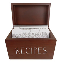 Walnut Wood Recipe Holder Box With Cards & Dividers Vintage Style Hard Wood 4x6