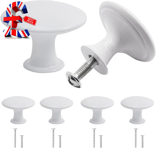4pc white drawer knobs - 4pc, round