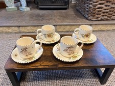Honiton Pottery Leaping Deer Cups & Saucers Set of 4 Charles Collard 1930s
